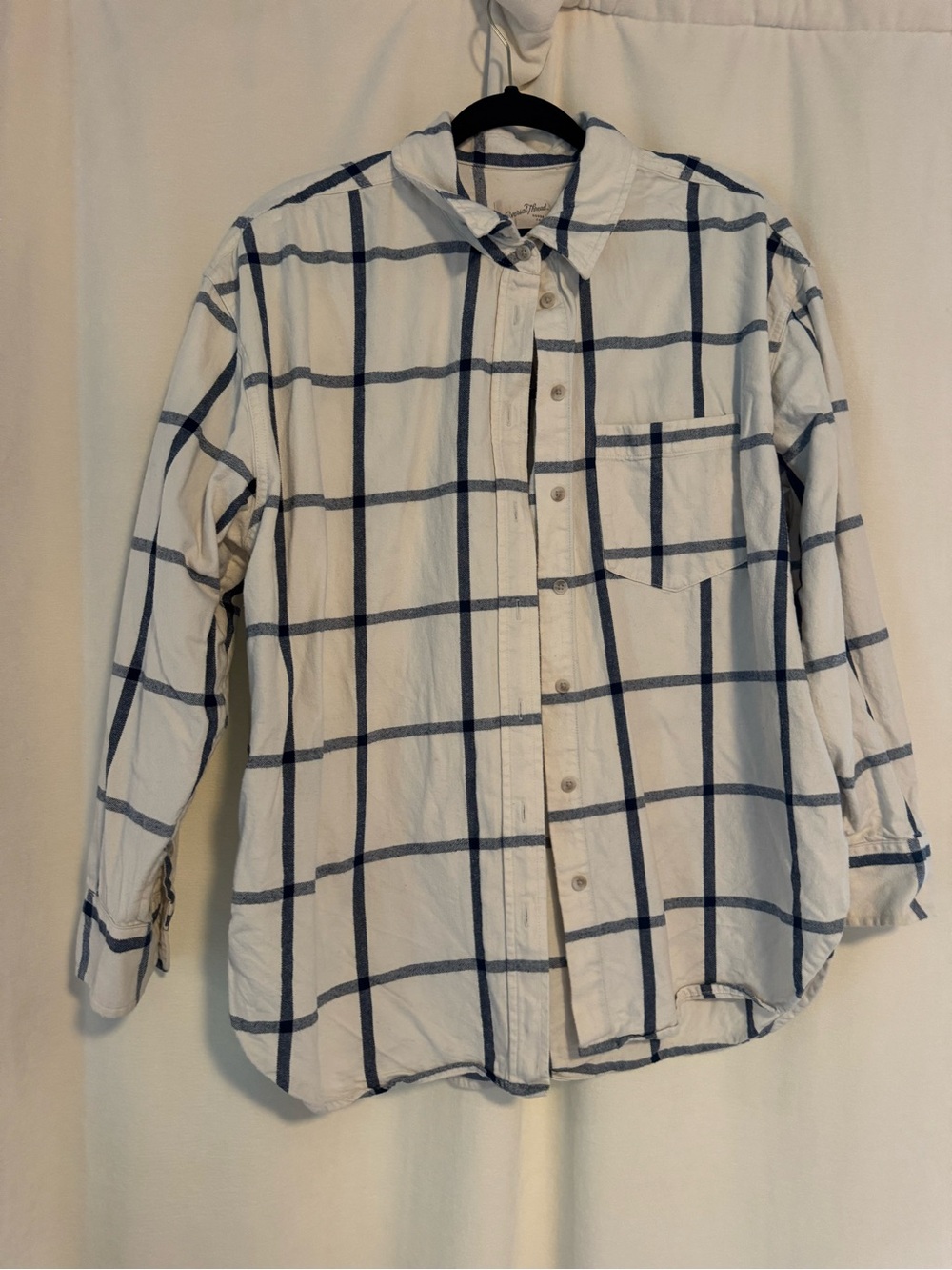 Universal Thread White Button-Down Shirt with Blue Windowpane Check